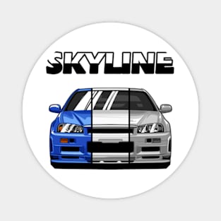 Nissan Skyline r34 GTR White Grey and Blue, JDM Car Magnet